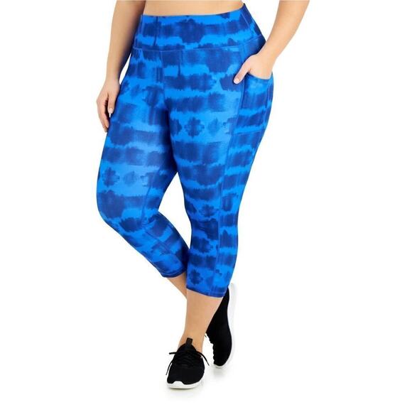 Ideology Women's Blue Tie Dye Cropped High Rise Leggings 3X NWT - Picture 1 of 8